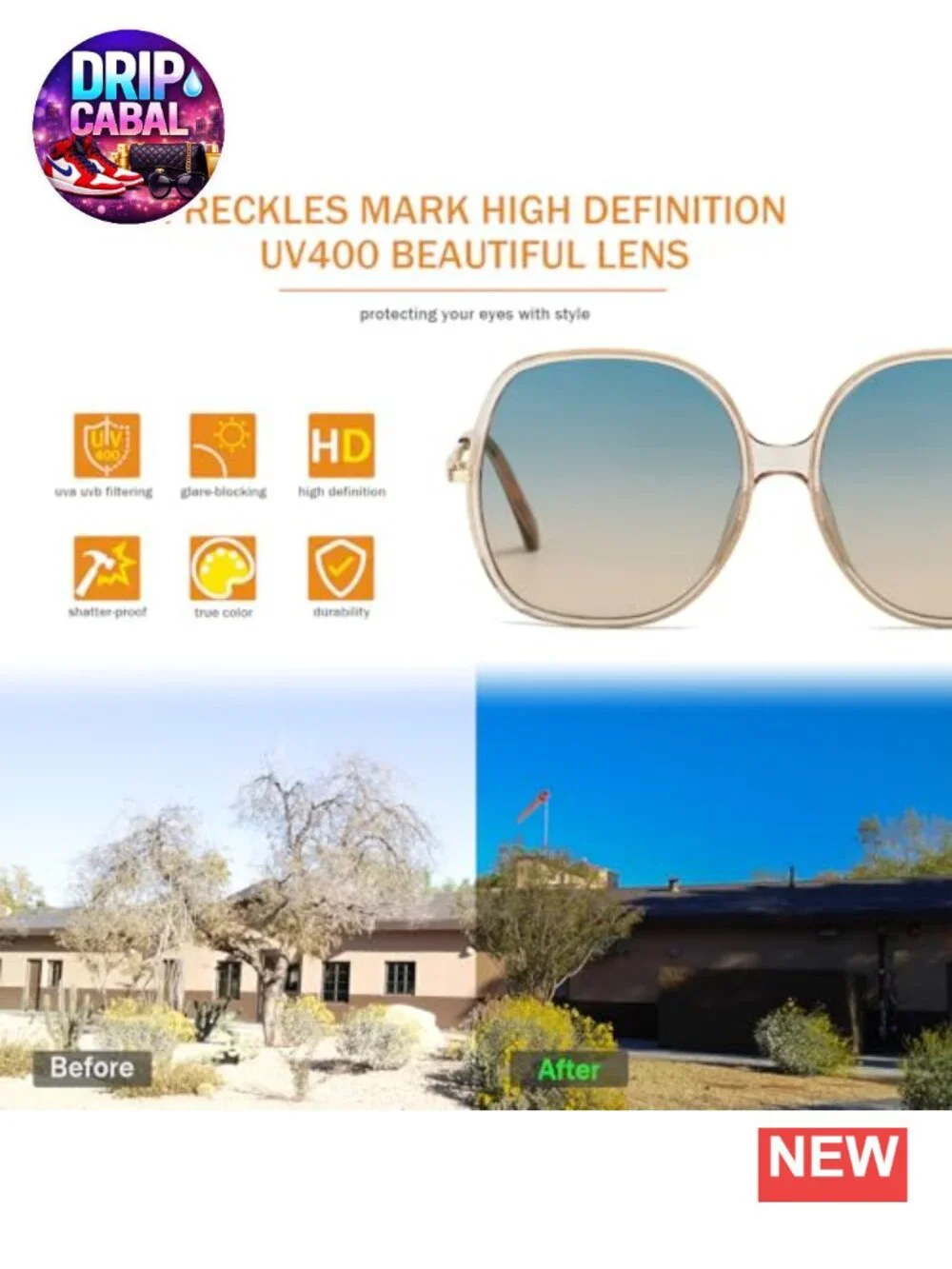 Oversized Square Vintage Sunglasses UV400 Plastic Metal Frame